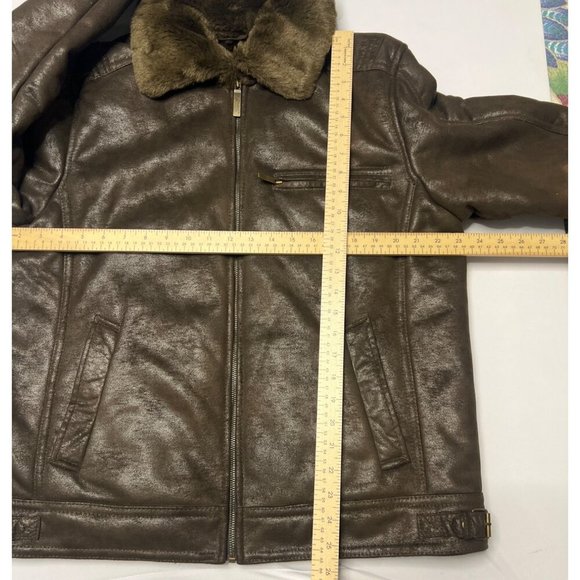 Tasso Elba Brown Faux Leather Jacket Men Winter Jacket Size M - Picture 6 of 13
